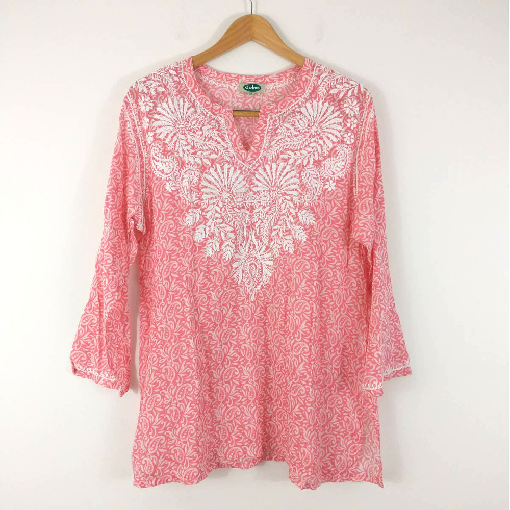 Pink Embroidered Tunic Top